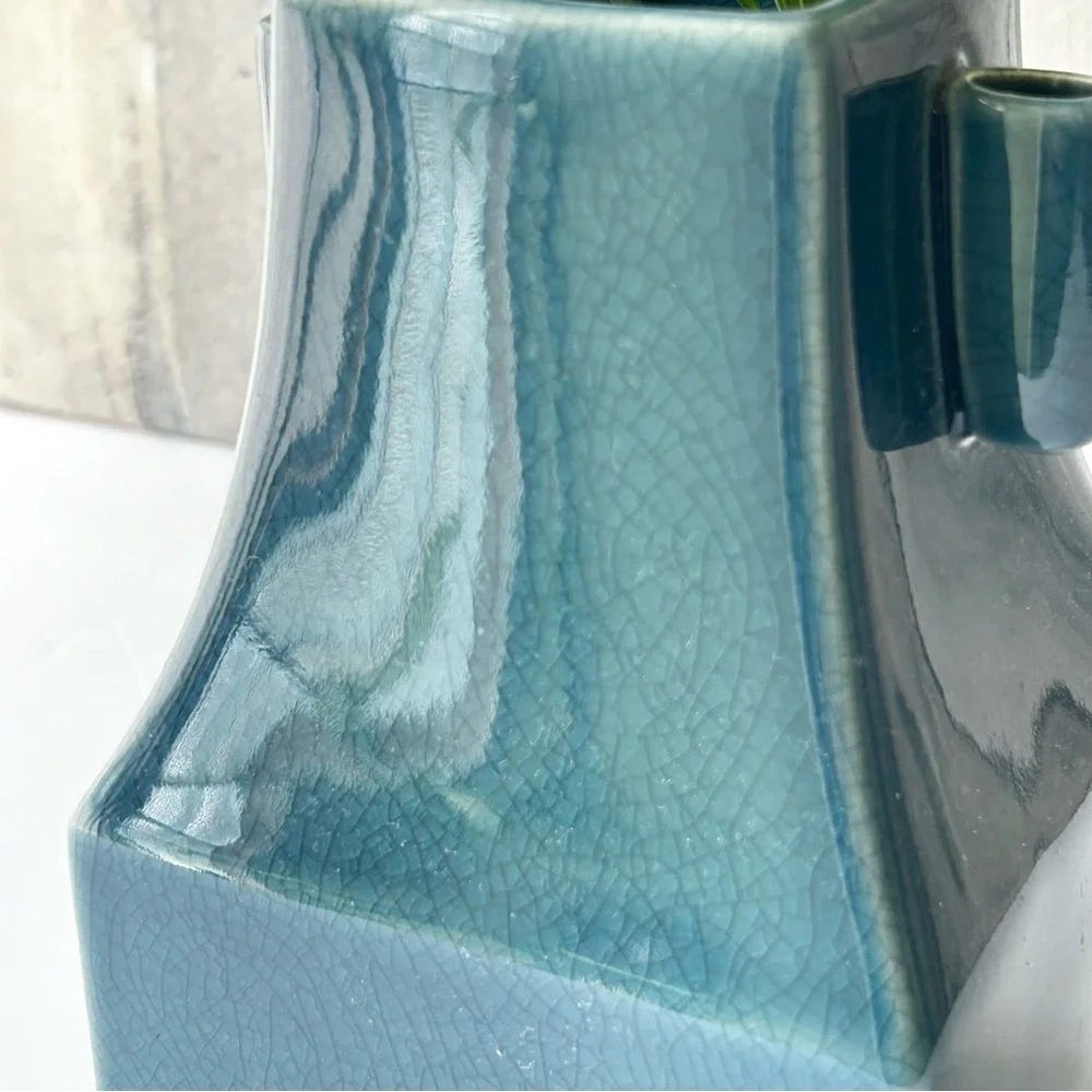 🌴 Elegant West Elm One-of-a-Kind Rare Serene Jade Blue Ceramic Vase